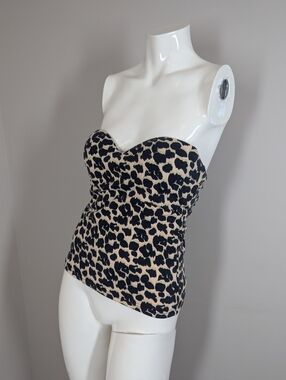 Y2K Leopard Print Strapless Bustier Top Built In Cups Stretch Cami M